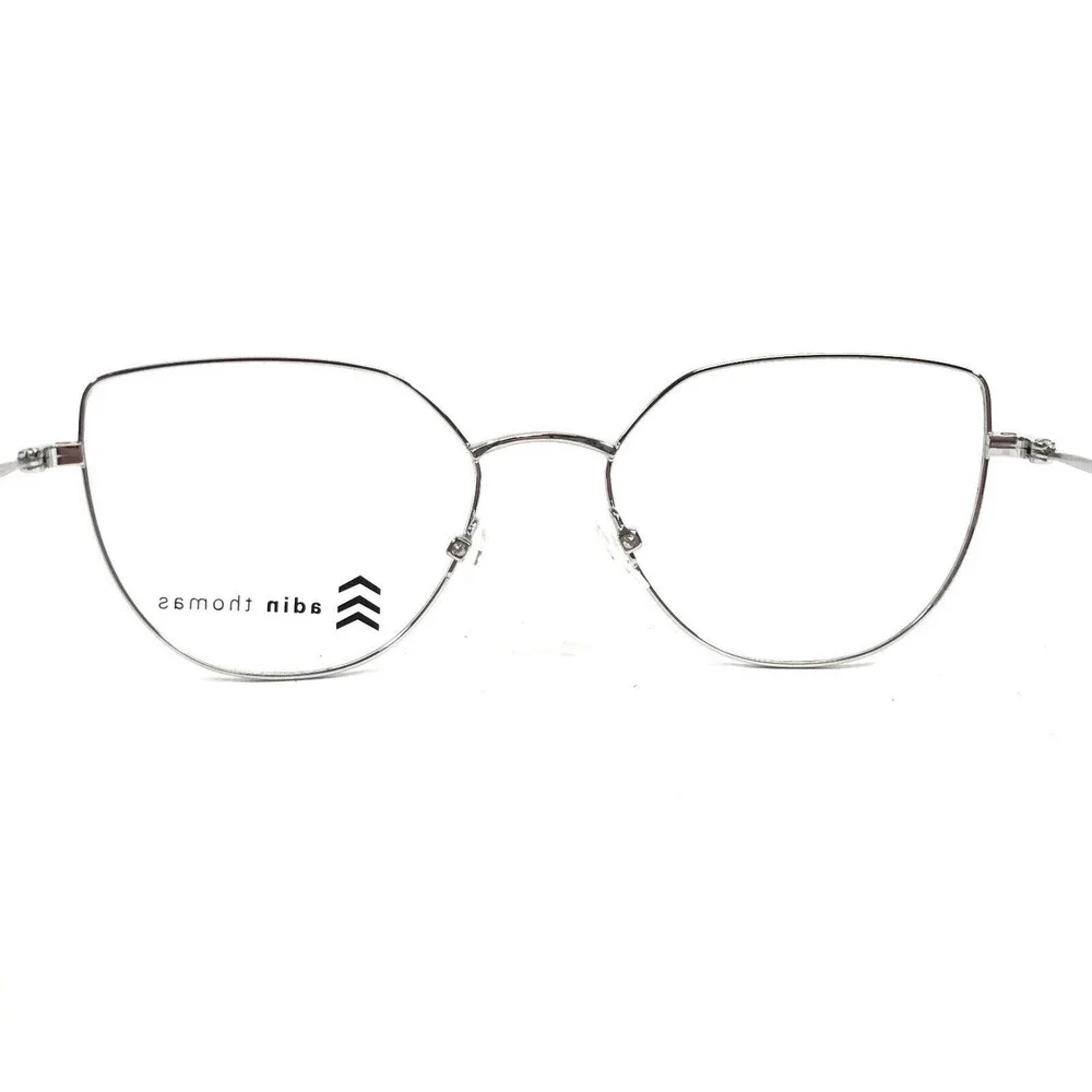 Adin Thomas Eyeglasses Frames AT-542 C2 Black Chrome Cat Eye Wire Rim 52-18-140